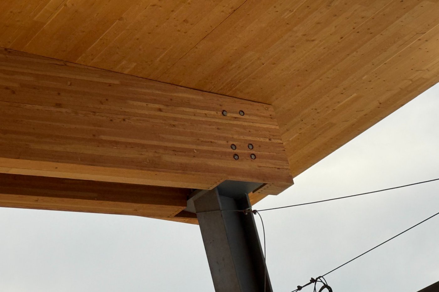 Mass timber roof at SAT Terminal C during construction